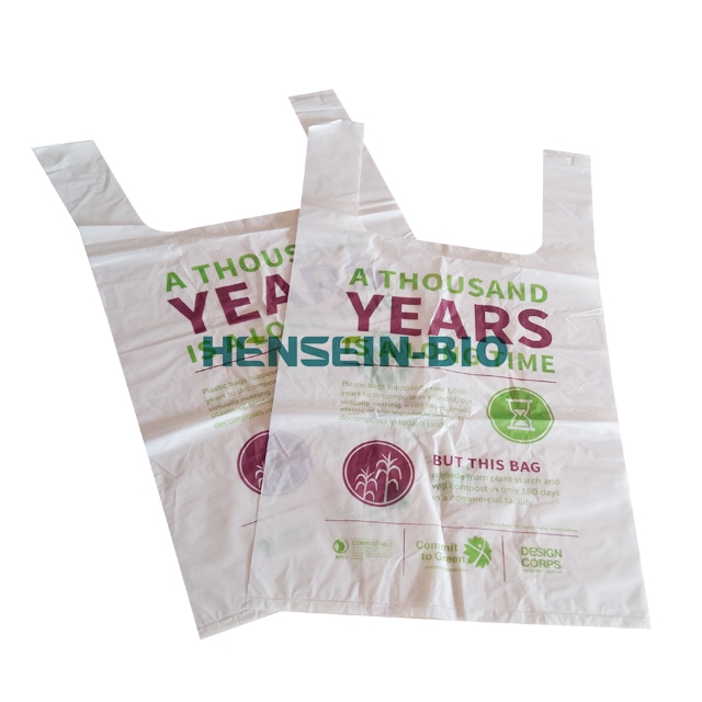 Corn starch full biodegradable and compostable disposable t-shirt bags