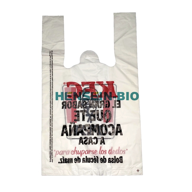 Custom printed Biodegradable corn starch made cheap plastic t-shirt poly supermarket bag on roll